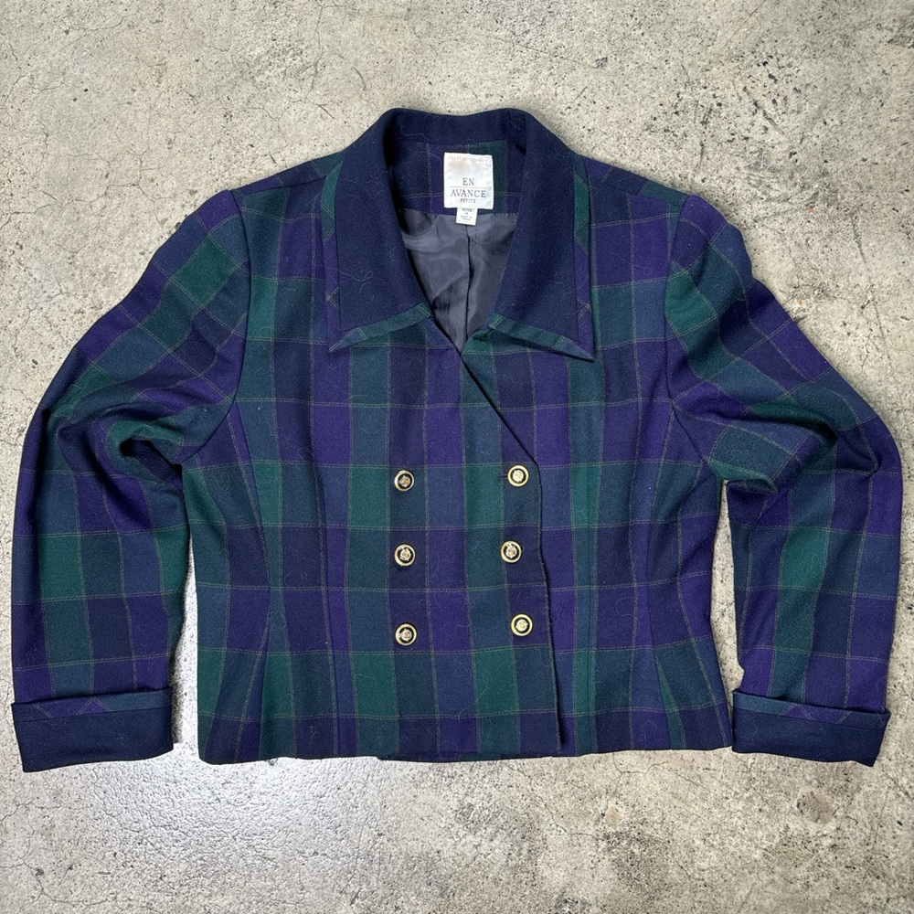 Vintage 80s boxy plaid preppy blazer size 14p